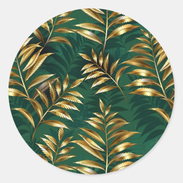 Pegatina Redonda Seamless pattern with golden ferns (Anverso)