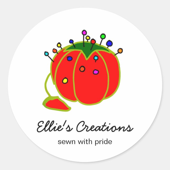 Pegatina Redonda Seamstress Red Pin Cushion Seamstress (Anverso)