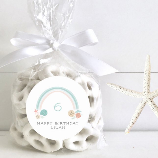 Pegatina Redonda Seashell Rainbow Nautical Birday Party (Subido por el creador)