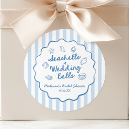 Pegatina Redonda Seashells and Wedding Bells Coastal Bridal Shower