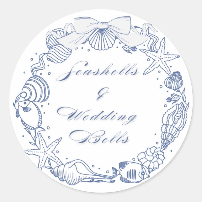 Pegatina Redonda Seashells and Wedding Bells Design | Coastal (Anverso)