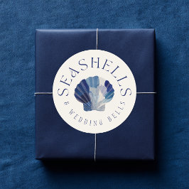 Pegatina Redonda Seashells Boda Bells Blue Beach Wedding