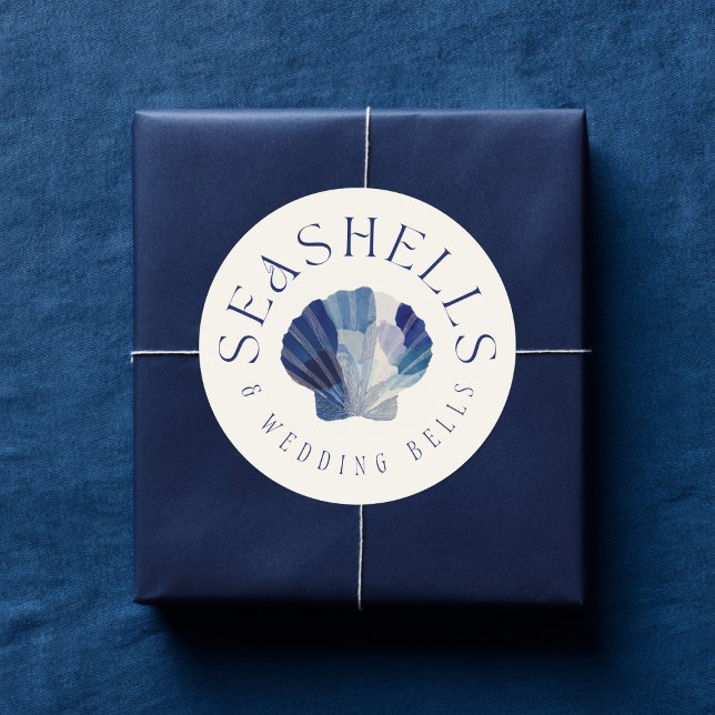 Pegatina Redonda Seashells Boda Bells Blue Beach Wedding (Subido por el creador)