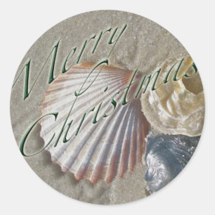 Pegatina Redonda Seashells Merry Christmas Series