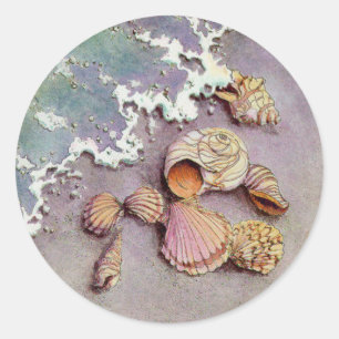 Pegatina Redonda SEASHELLS por el MAR de SHARON SHARPE