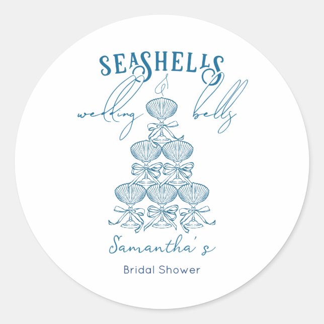 Pegatina Redonda Seashells & Wedding Bells Bachelorette Party (Anverso)