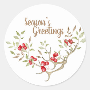 Pegatina Redonda Seasons Greetings Floral Holidays Watercolor de ag
