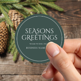 Pegatina Redonda Seasons Greetings Green Modern Elegant Business