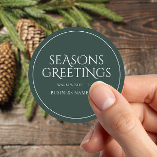 Pegatina Redonda Seasons Greetings Green Modern Elegant Business