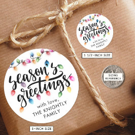 Pegatina Redonda Seasons Greetings Navidades Luces De Nombre