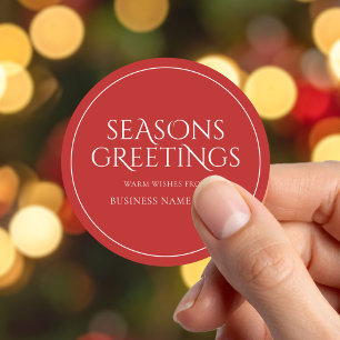 Pegatina Redonda Seasons Greetings Red Modern Elegant Business