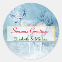 Seasons Greetings Winter Deer and Pine Trees