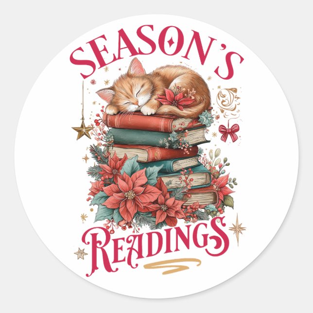 Pegatina Redonda Season's Readings Cozy Kitten  (Anverso)