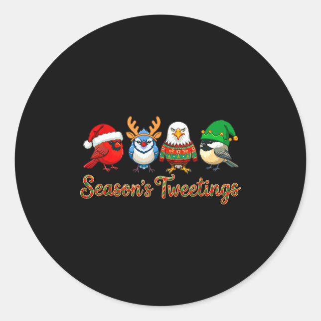 Pegatina Redonda Season's Tweetings Funny Christmas Birdwatcher Squ (Anverso)