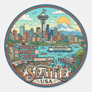Pegatina Redonda Seattle EE. UU.