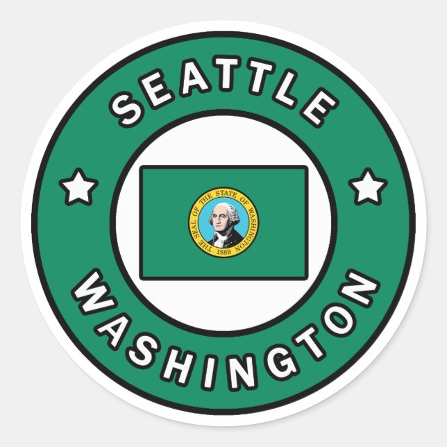 Pegatina Redonda Seattle Washington (Anverso)