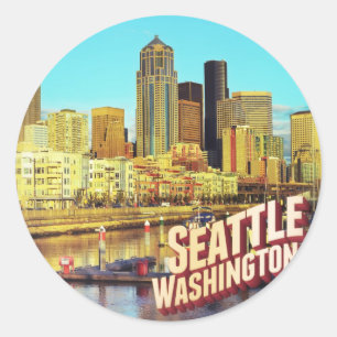 Pegatina Redonda Seattle Washington