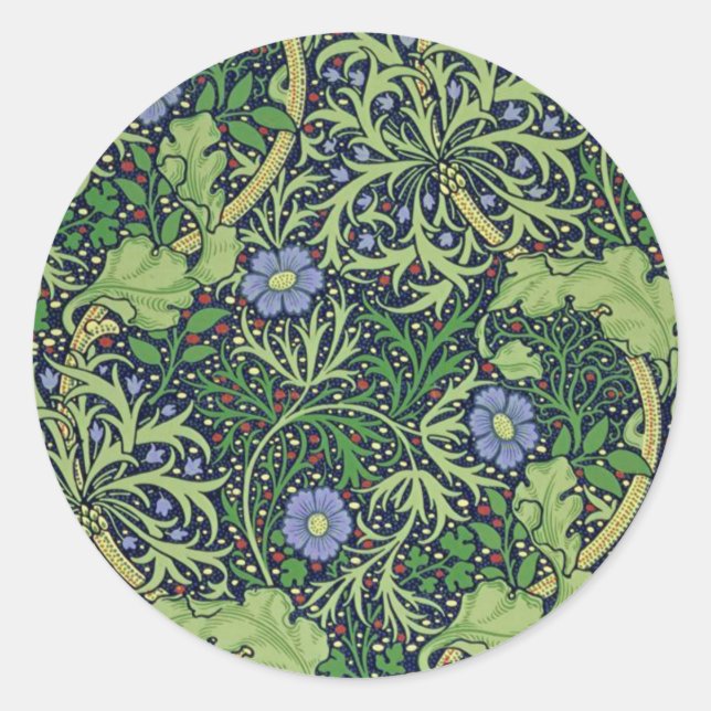 Pegatina Redonda Seaweed art nouveau design by William Morris (Anverso)
