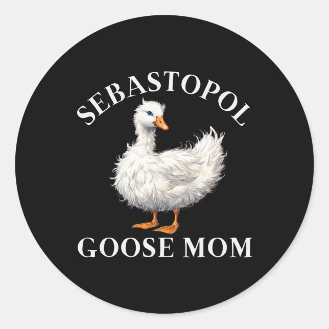 Pegatina Redonda Sebastopol Goose Mom (Anverso)