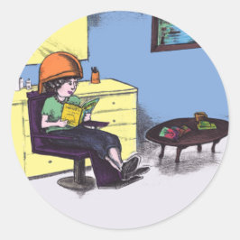 Pegatina Redonda Secar el pelo en un salón de belleza