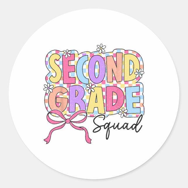 Pegatina Redonda Second Grade Squad Teacher Girl Coquette Bow Back  (Anverso)