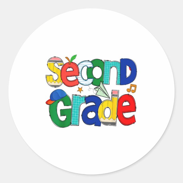 Pegatina Redonda Second Grade Student School Clroom Learning Educat (Anverso)