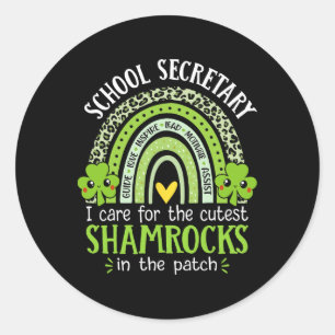 Pegatina Redonda Secretario Escolar St Patricks Day Cute Shamrock S