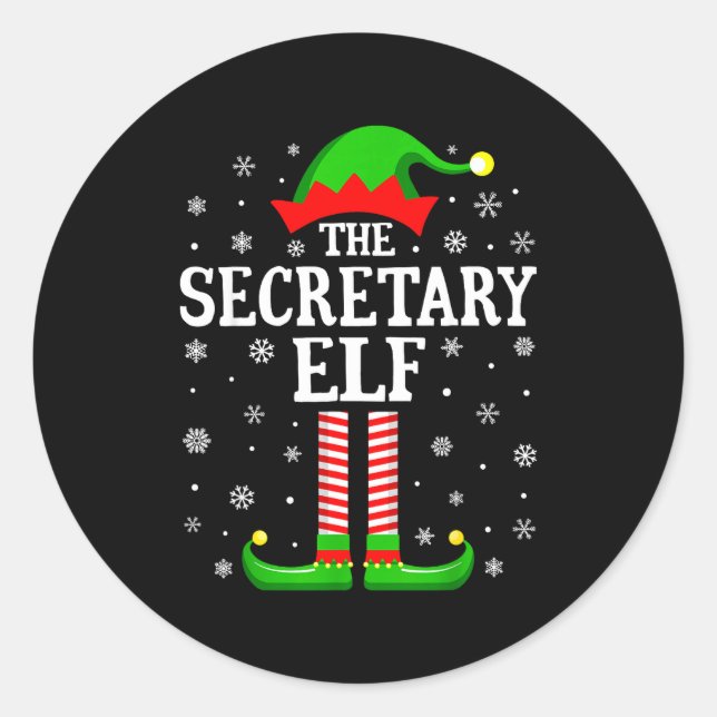 Pegatina Redonda Secretary Elf Funny Christmas Family Matching  (Anverso)
