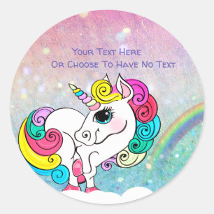 Pegatina Redonda Secuencias de Purpurinas arcoiris de unicornio bla