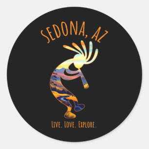 Pegatina Redonda Sedona Arizona Usa Dancing Kokopelli Southwest Des