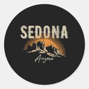 Pegatina Redonda Sedona Arizona Vintage Montañas Atardecer Senderis