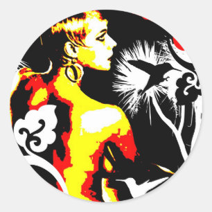 Pegatina Redonda Seducción nostálgica - Baile Hummingbird