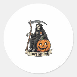 Pegatina Redonda Segador del Amor Trabajo Halloween Calabaza Guadañ