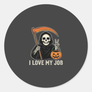 Pegatina Redonda Segador I Love My Job Diseño de Halloween