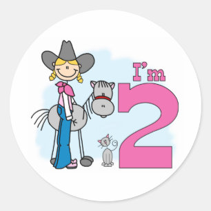 Pegatina Redonda Segundo cumpleaños de Cowgirl