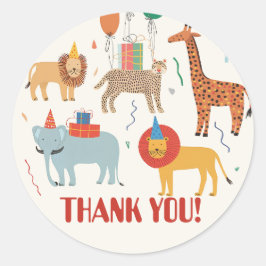 Pegatina Redonda Segundo cumpleaños de Jungle Animal