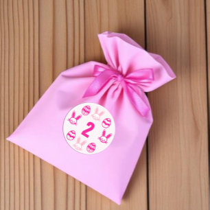 Pegatina Redonda Segundo cumpleaños de Pascua Rosa