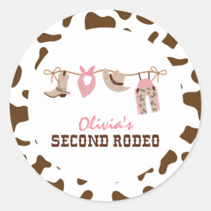 Pegatina Redonda Segundo cumpleaños de Rodeo Occidental Cowboy
