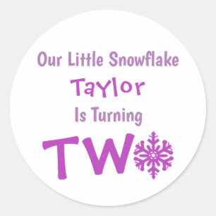 Pegatina Redonda Segundo cumpleaños del pequeño copo de nieve