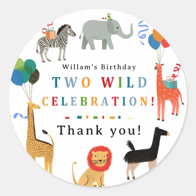 Pegatina Redonda Segundo cumpleaños salvaje y caprichoso (Anverso)