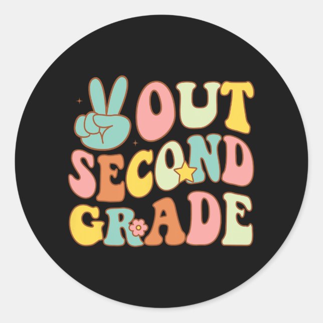 Pegatina Redonda Segundo Grado Groovy Últimos Días Escuela 2º Grado (Anverso)