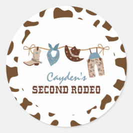 Pegatina Redonda Segundo Rodeo Occidental Vaquero Cumpleaños 2º