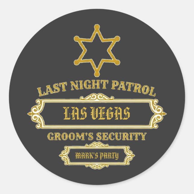 Pegatina Redonda Seguridad del Novio Patrulla de Anoche (Anverso)