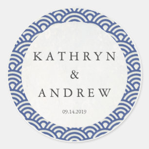 Pegatina Redonda Seigaiha japonés ondea nombres personalizados+Boda