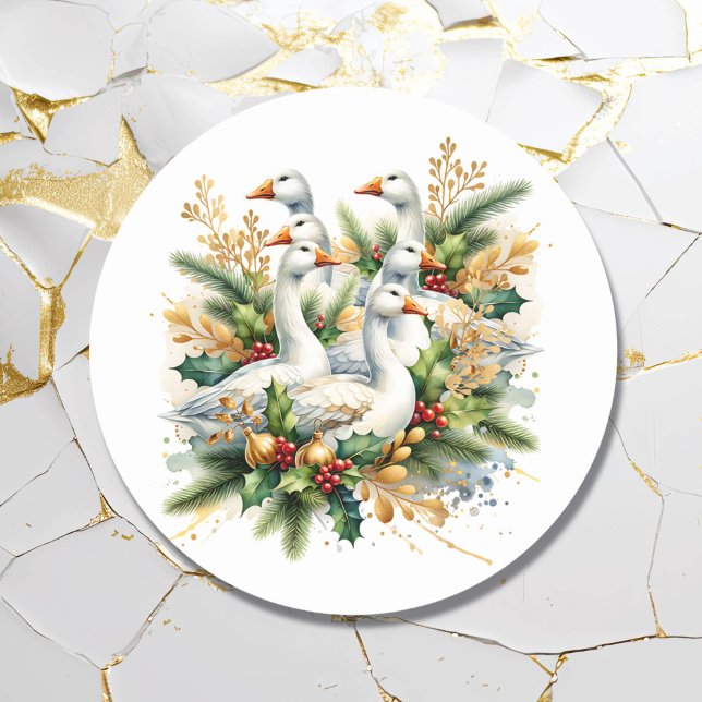 Pegatina Redonda Seis Geese a-Laying | Doce días de Navidades (Subido por el creador)