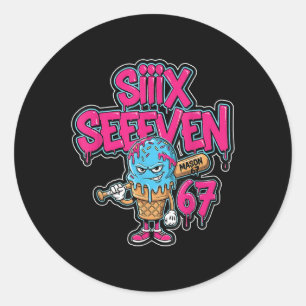 Pegatina Redonda Seis Siete 67 Bysebyll Jugador Helado Goteo Meme L