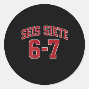 Pegatina Redonda Seis Siete 67 en estilo meme de jersey deportivo e