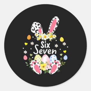 Pegatina Redonda Seis Siete 67 Meme 6 7 Bunny Leopardo Niños Divert