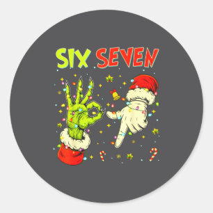 Pegatina Redonda Seis Siete 67 Meme divertido de Navidad con señas 