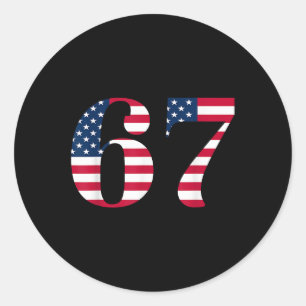 Pegatina Redonda Seis Siete 67 Meme Divertido Us Bandera Americana 